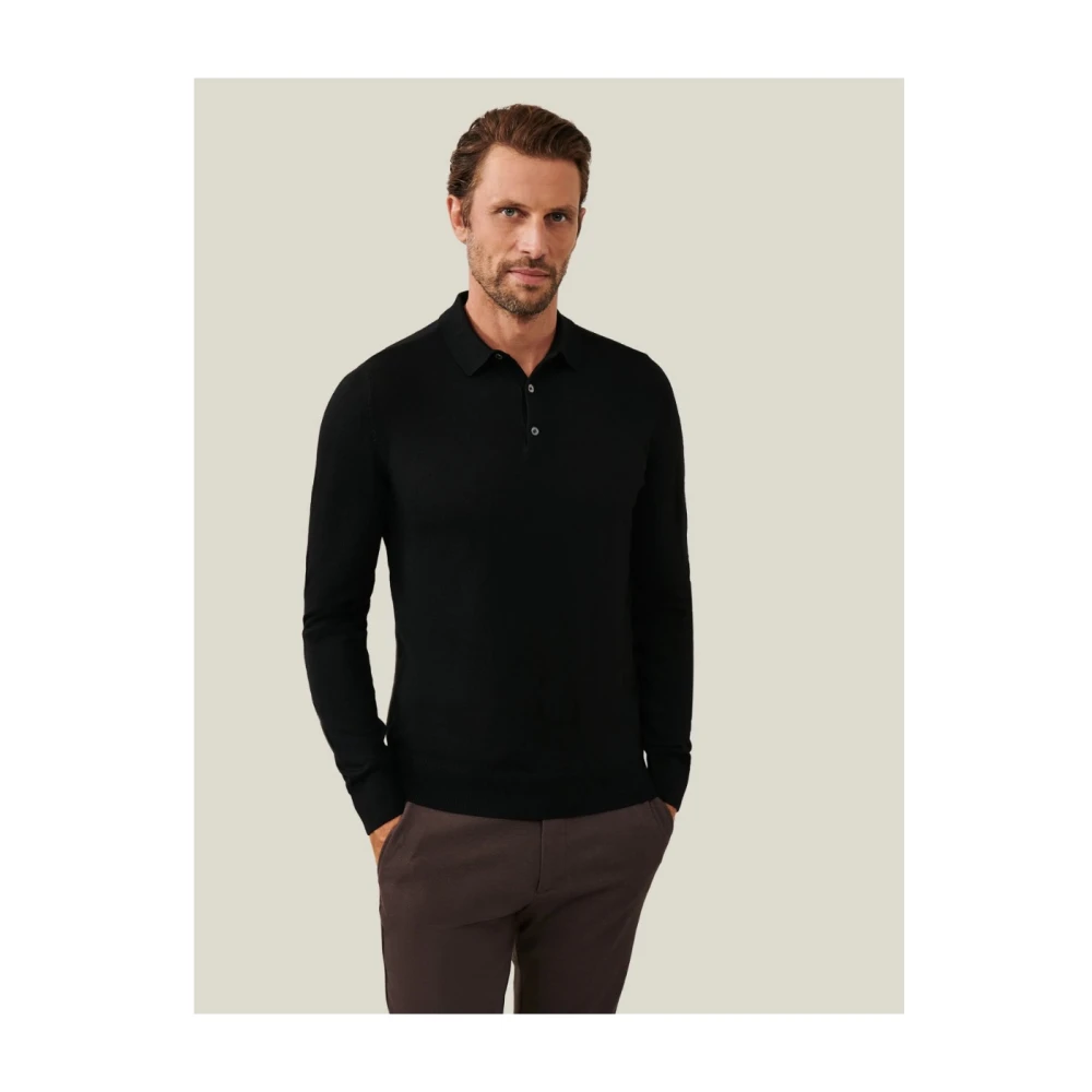 Cavallaro Merino Polo Lange Mouw Zwart Black Heren
