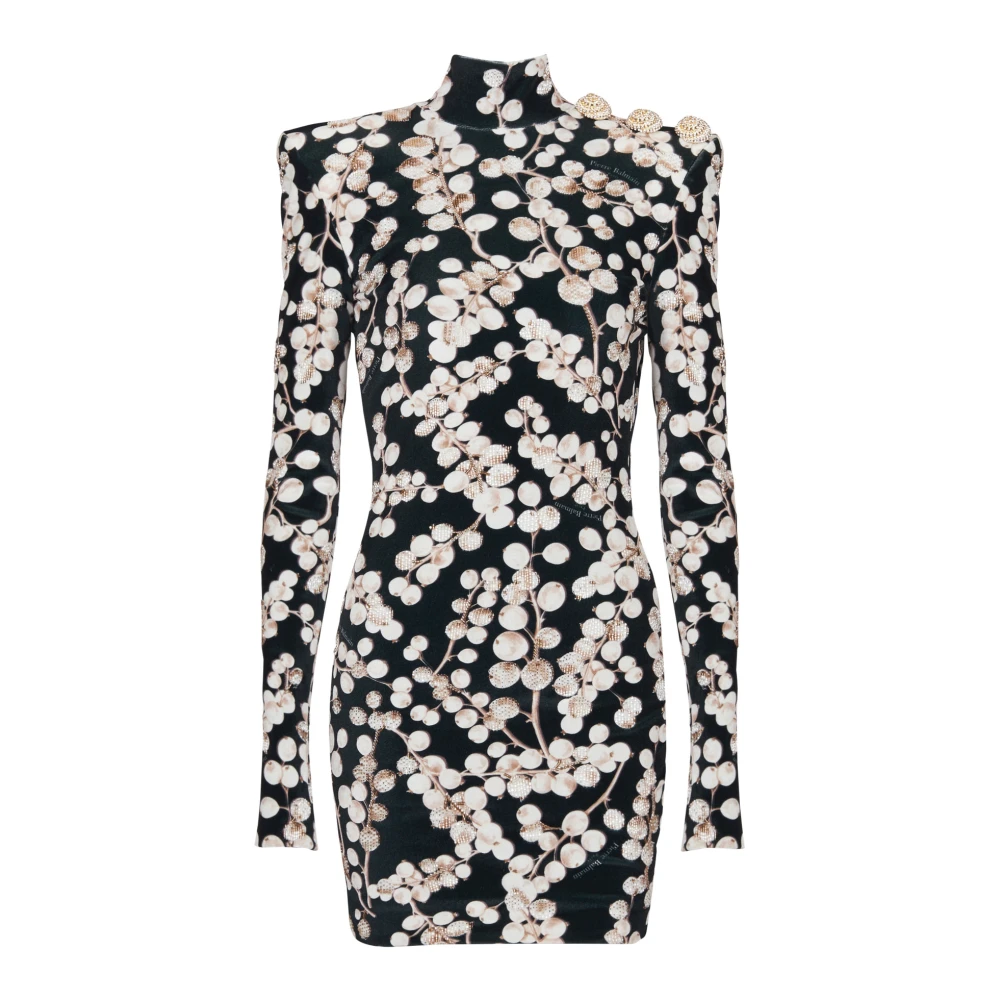 Balmain Fluwelen jurk met open rug en rode bessenprint Black Dames
