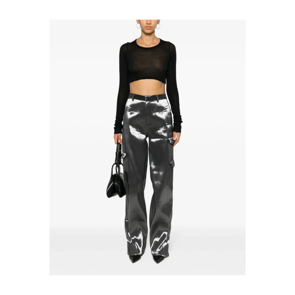Rick Owens Zwart T-shirt met Ronde Hals en Lange Mouwen Black Dames