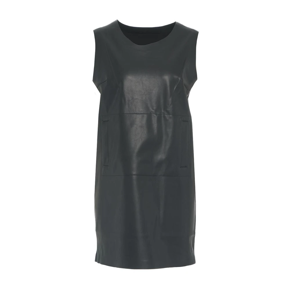 Norma Kamali Zwarte Eco Leren Mini Jurk Aw24 Black Dames