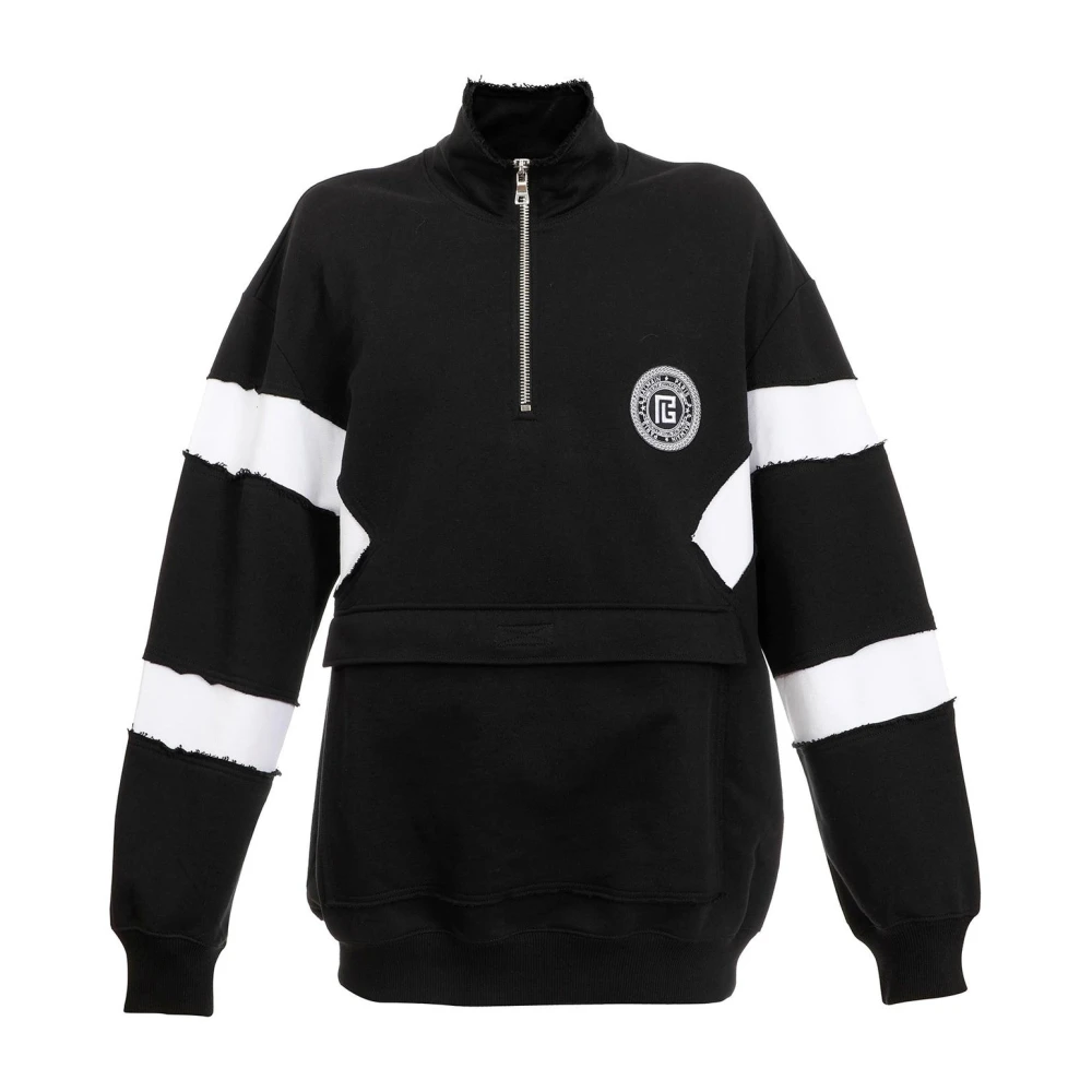 Balmain Stijlvolle Zwarte Katoenen Sweatshirt met Logodetail Black Heren