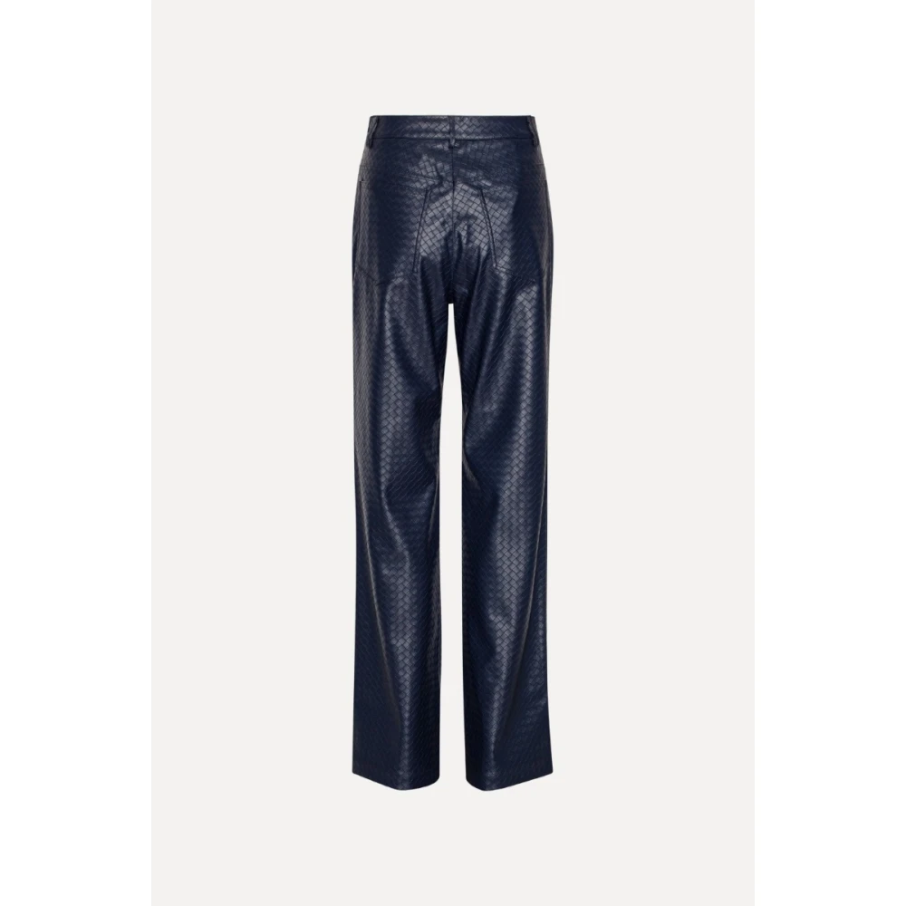 Rotate Birger Christensen Donkerblauwe Rechte Gevlochten Broek Blue Dames