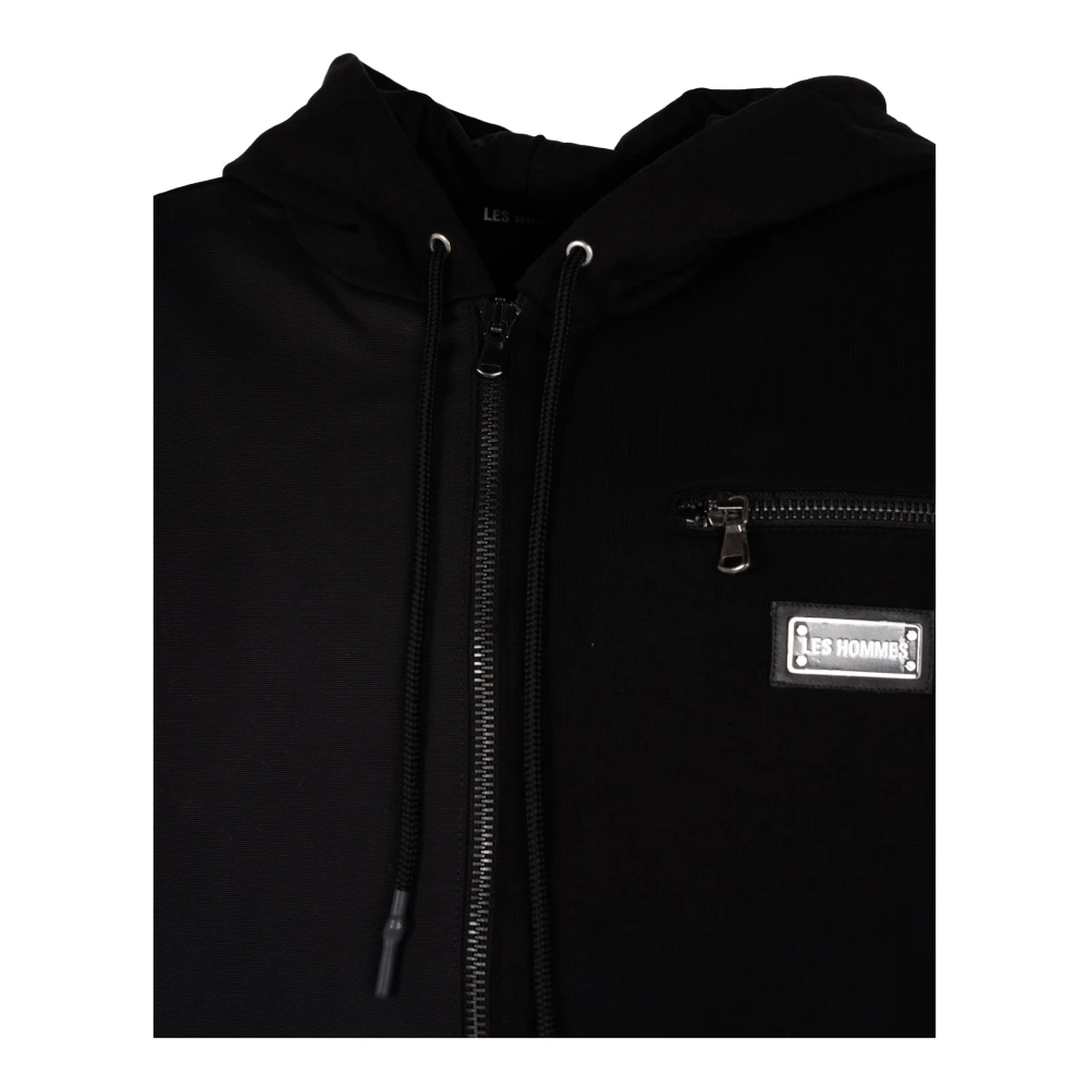 Les Hommes Hoodie met ritssluiting zakken Black Heren