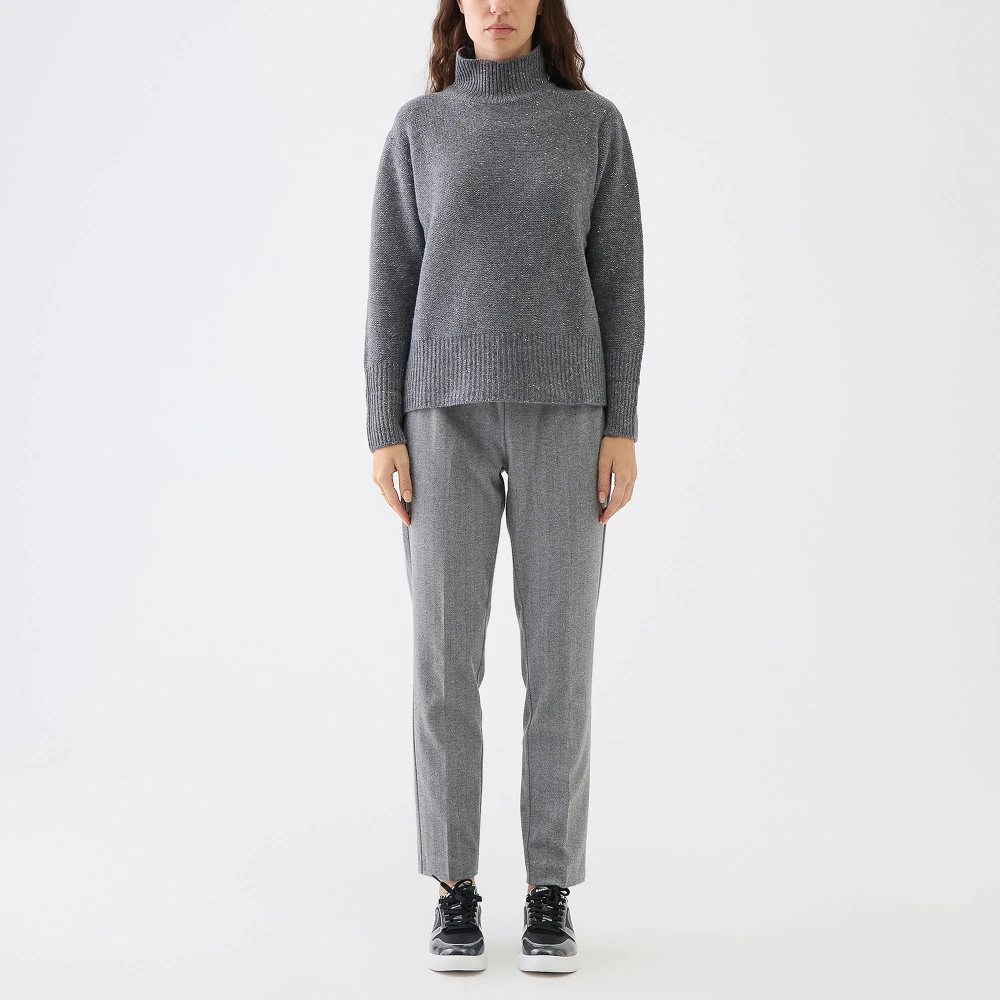 Le Tricot Perugia Grijze Sigarettenbroek Elastische Taille Gray Dames