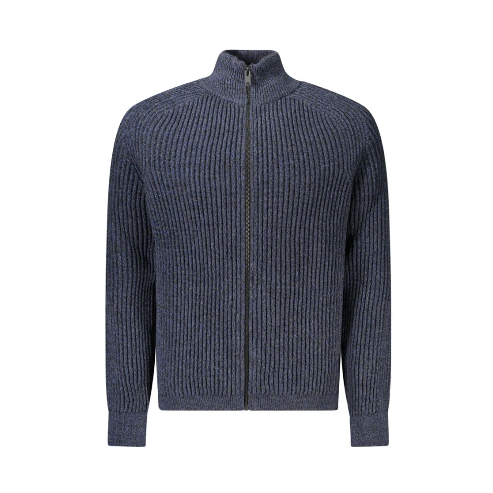 Hugo Boss Kontrastig Dragkedja Cardigan för Män Blue, Herr