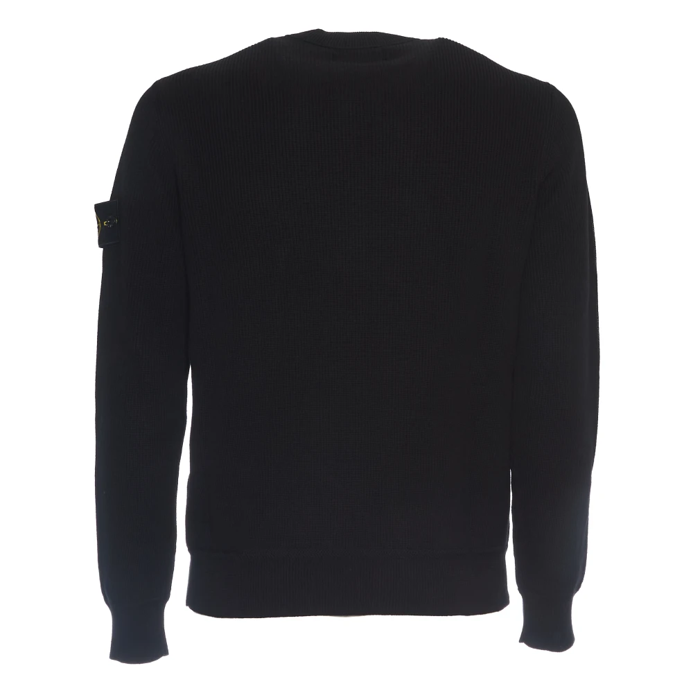 Stone Island Zwarte Geribbelde Crew Neck Sweater Black Heren