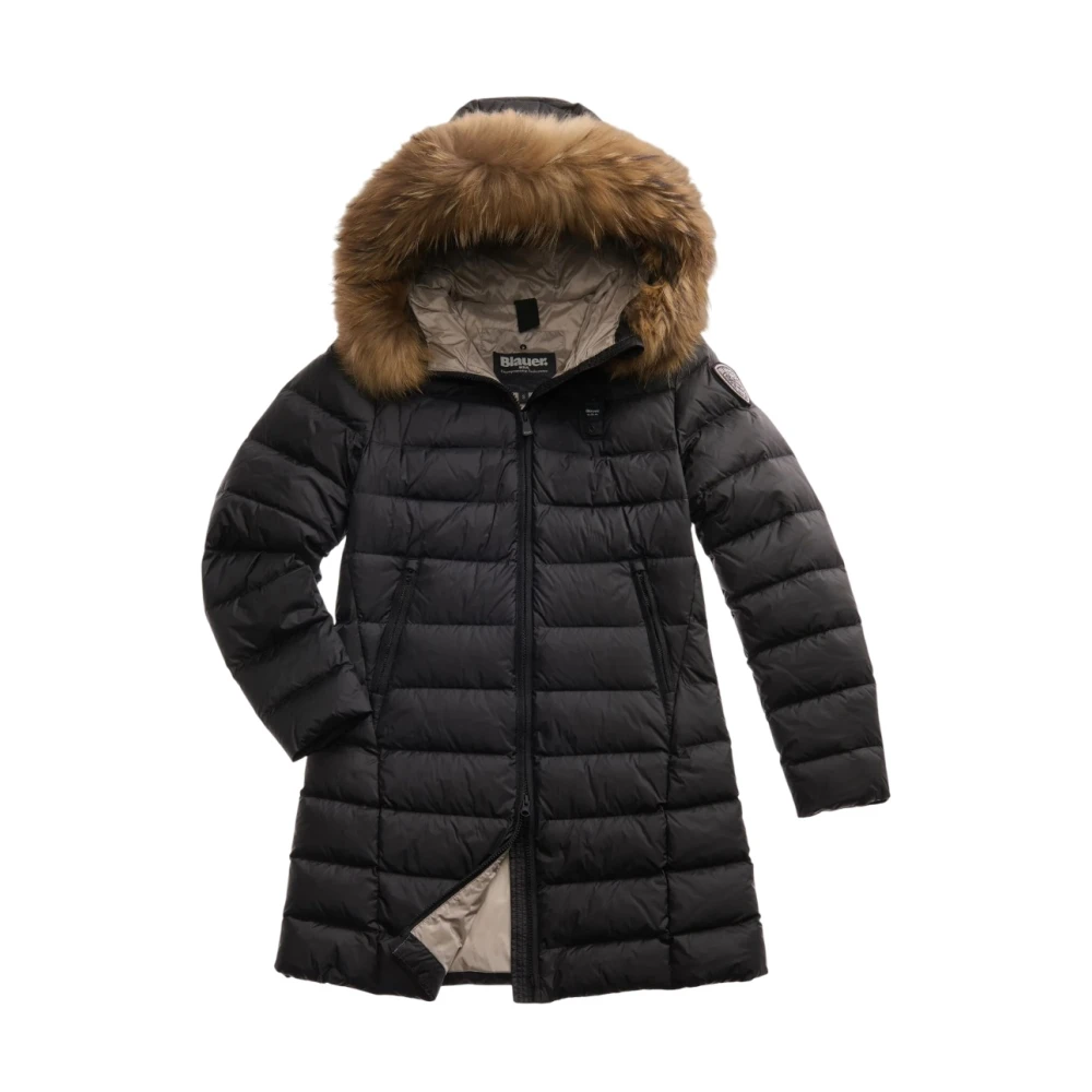 Blauer Women's Black Quilted Jacket With Fur Trim