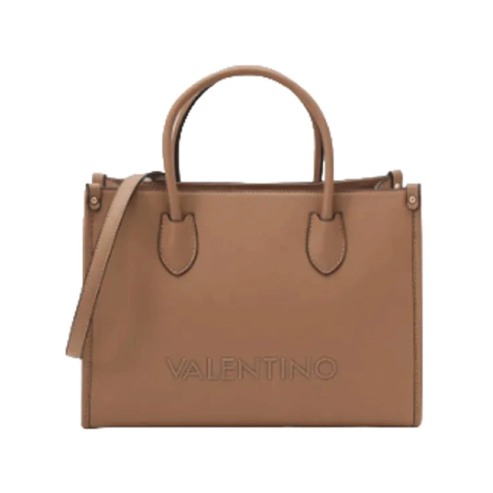 Valentino by Mario Valentino Beige Rektangulär Handväska med Guld Dragkedja Beige, Dam