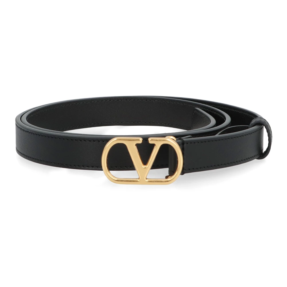 Valentino Garavani Women's Black Belts,, Signature Leather Belt With Gold Buckle Medium