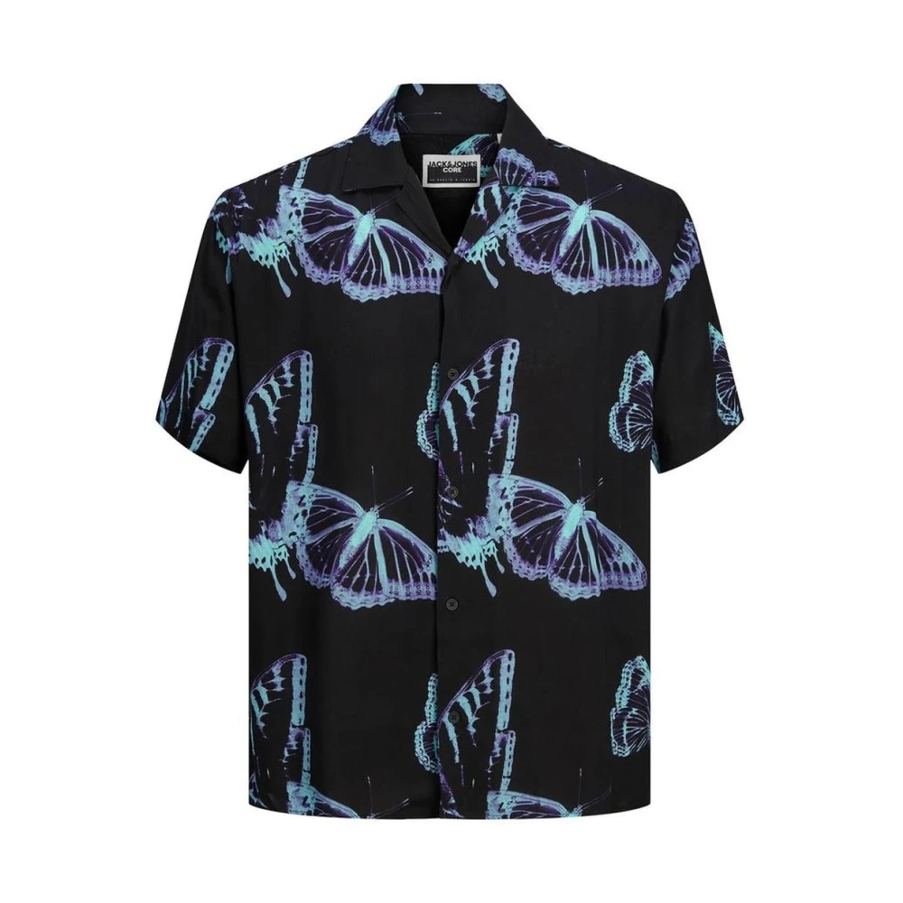 jack & jones Zwarte Vlinderprint Korte Mouw Overhemd Black Heren