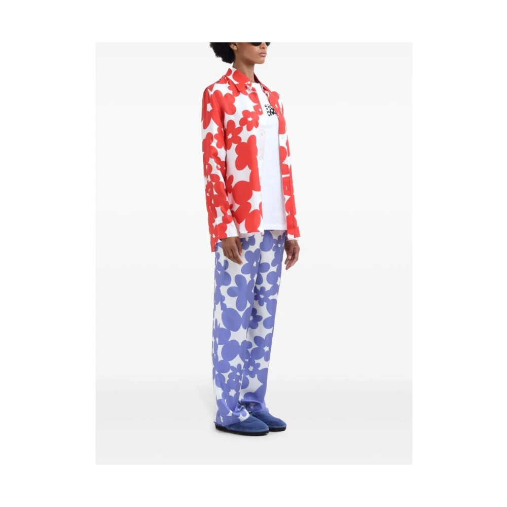 Marni Bloemenprint Zijden Trekkoordbroek Purple Dames