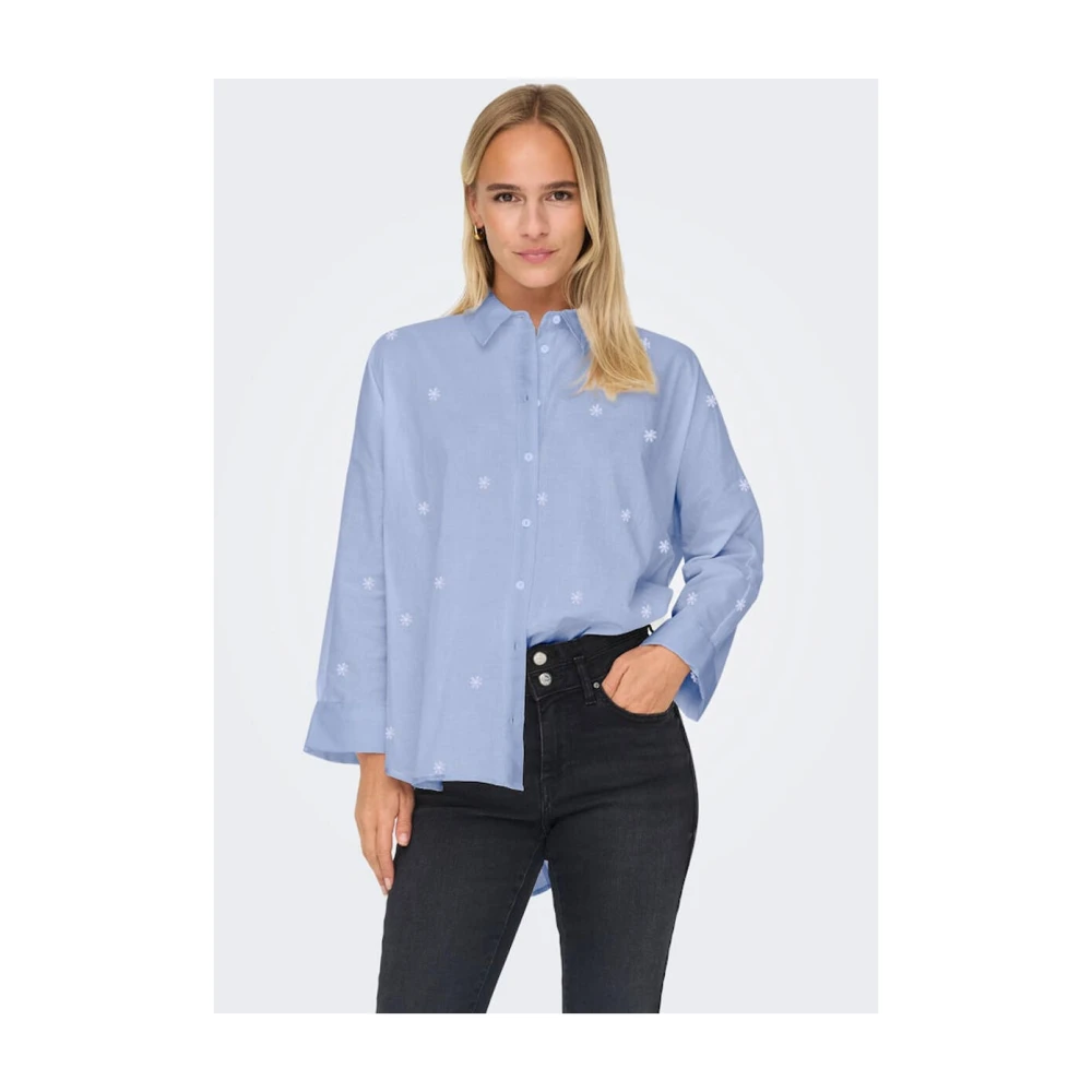 Only Lina Grace LS EMB Shirt Blue Dames