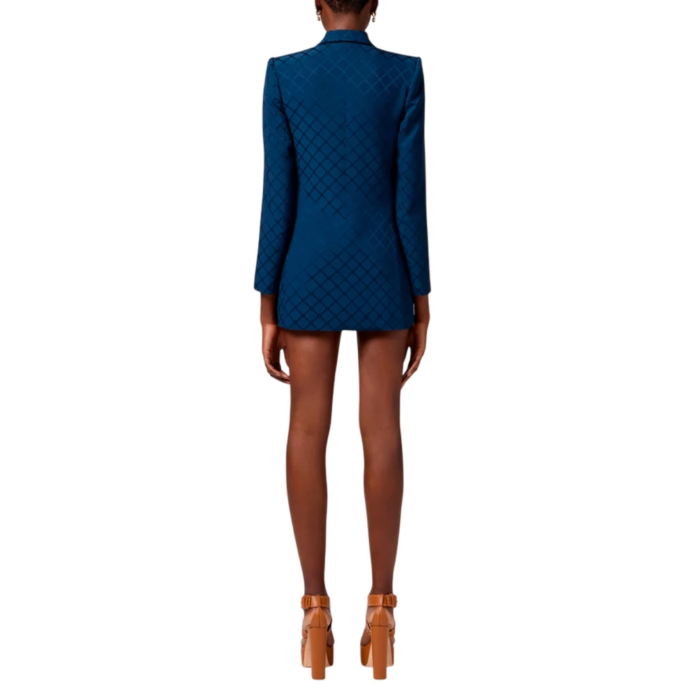Elisabetta Franchi Satin Jacquard Blazer met Gestructureerde Schouders Blue Dames