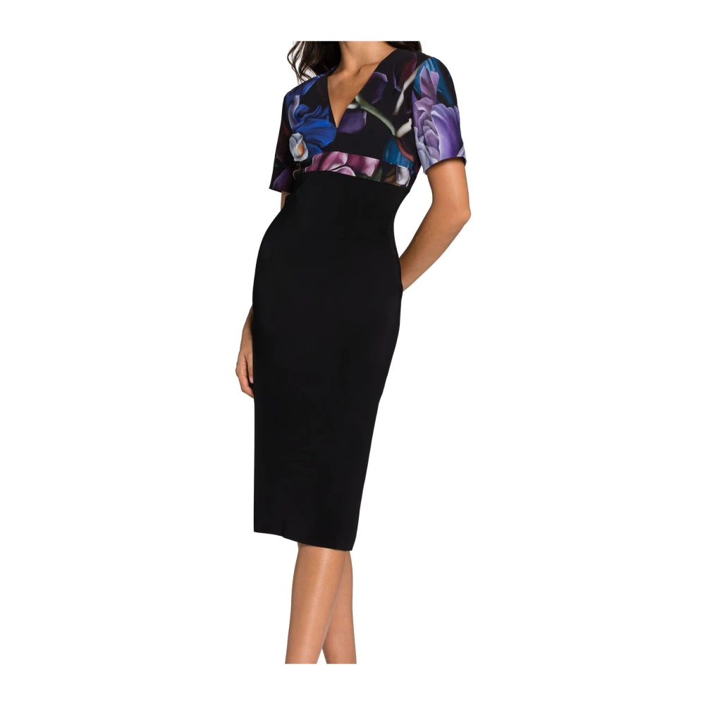 Roberto Cavalli Bloemen V-hals Jurk Italië Gemaakt Black Dames