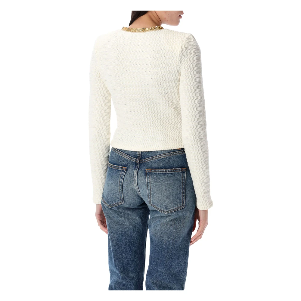 Self Portrait Crème Lurex Gebreide Vest Jas White Dames