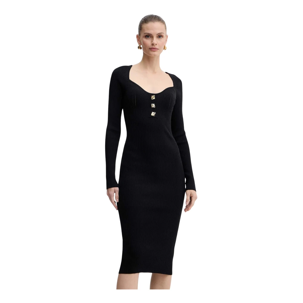Fracomina Donna Nero - Abito A Coste Con Bottoni - Dresses - M