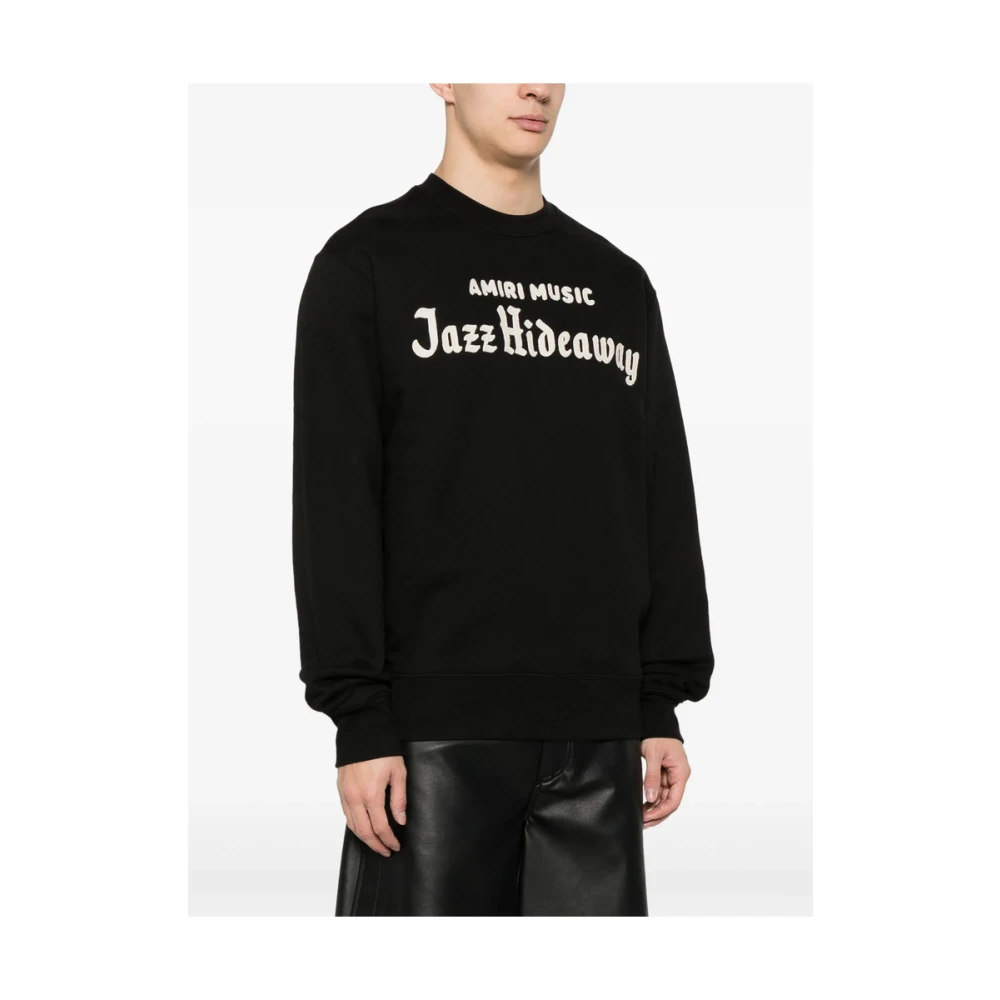 Amiri Zwarte Logo Geborduurde Crew Neck Sweater Black Heren