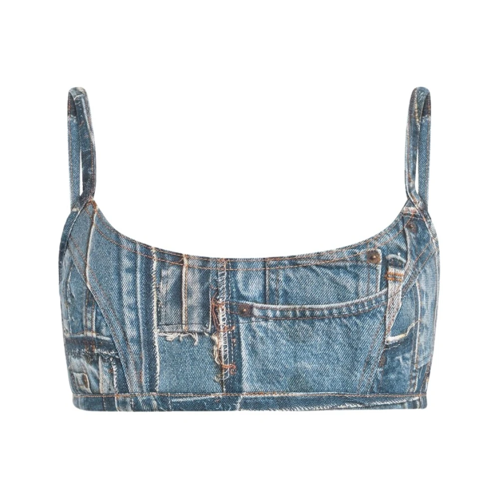 Roberto Cavalli Donna Blu Collezione Bralette Denim Patchwork