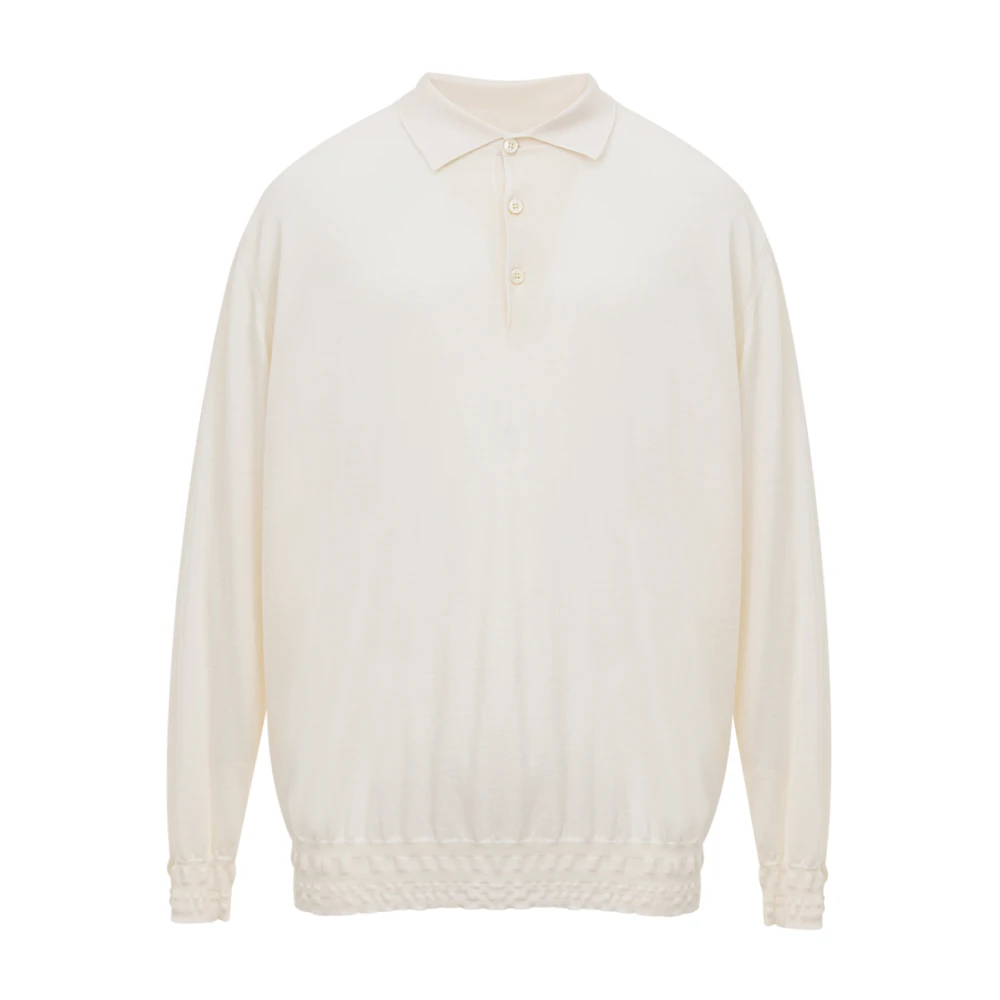 Brioni Lange Mouw Cashmere Polo Shirt White Heren