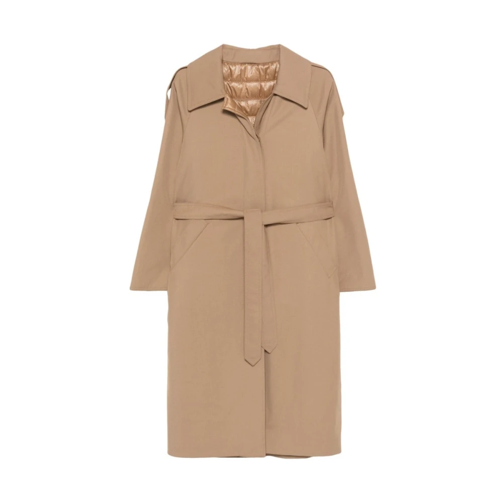 Herno Beige Jersey Textuur Geriemde Jas Brown Dames