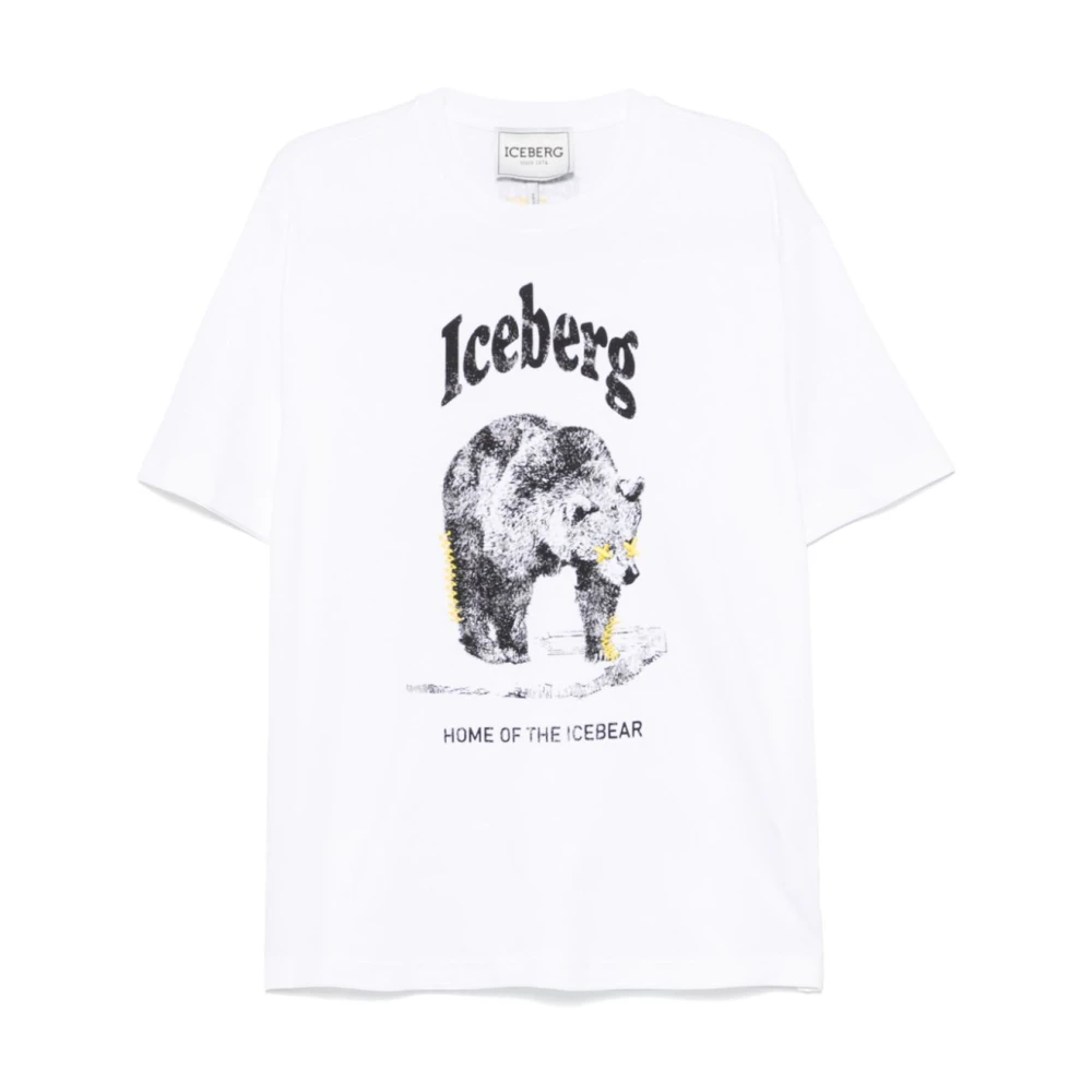 Iceberg Wit regular fit T-shirt van GOTS-gecertificeerde interlockstof White Heren