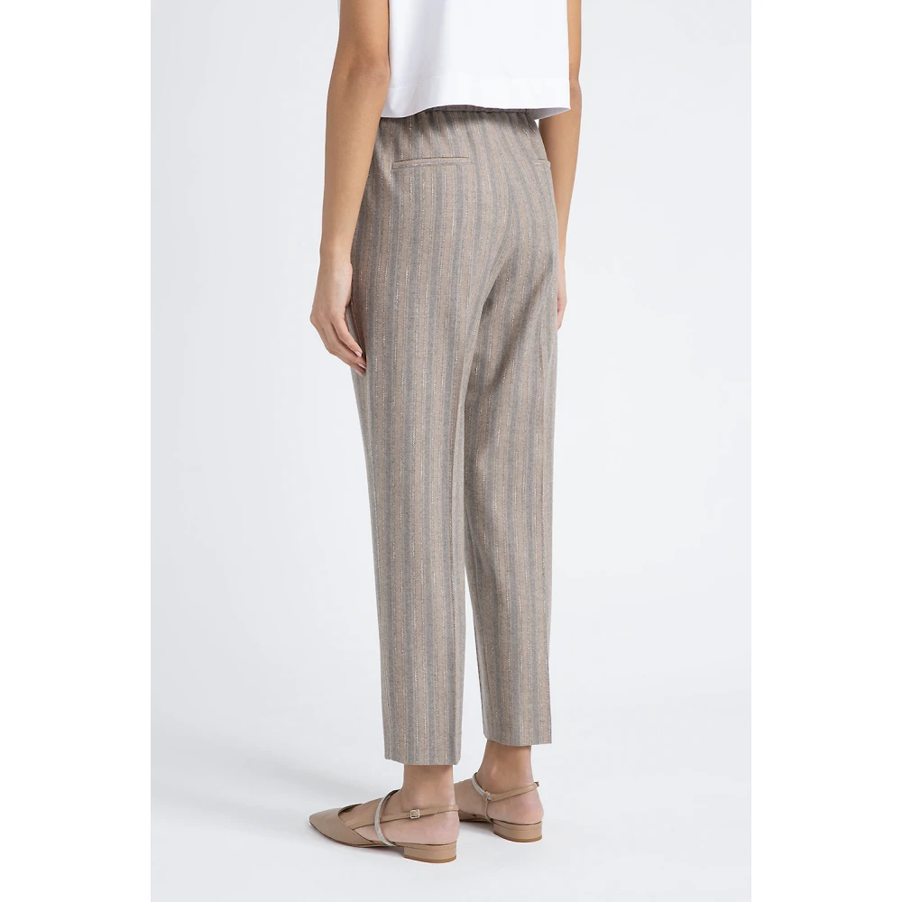 PESERICO Stretch wollen flanellen broek met elastische band Brown Dames