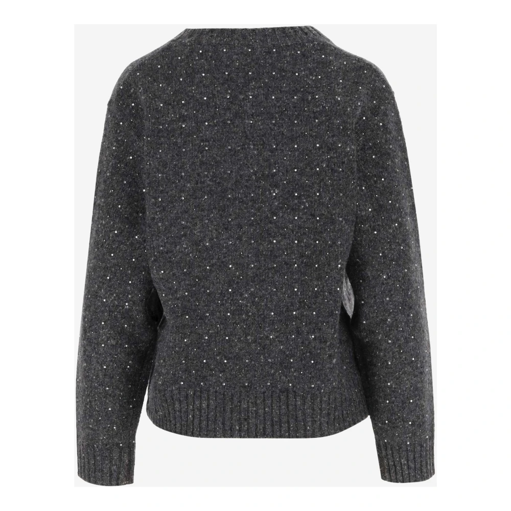 pinko Rhinestone Gebreide Trui Gray Dames