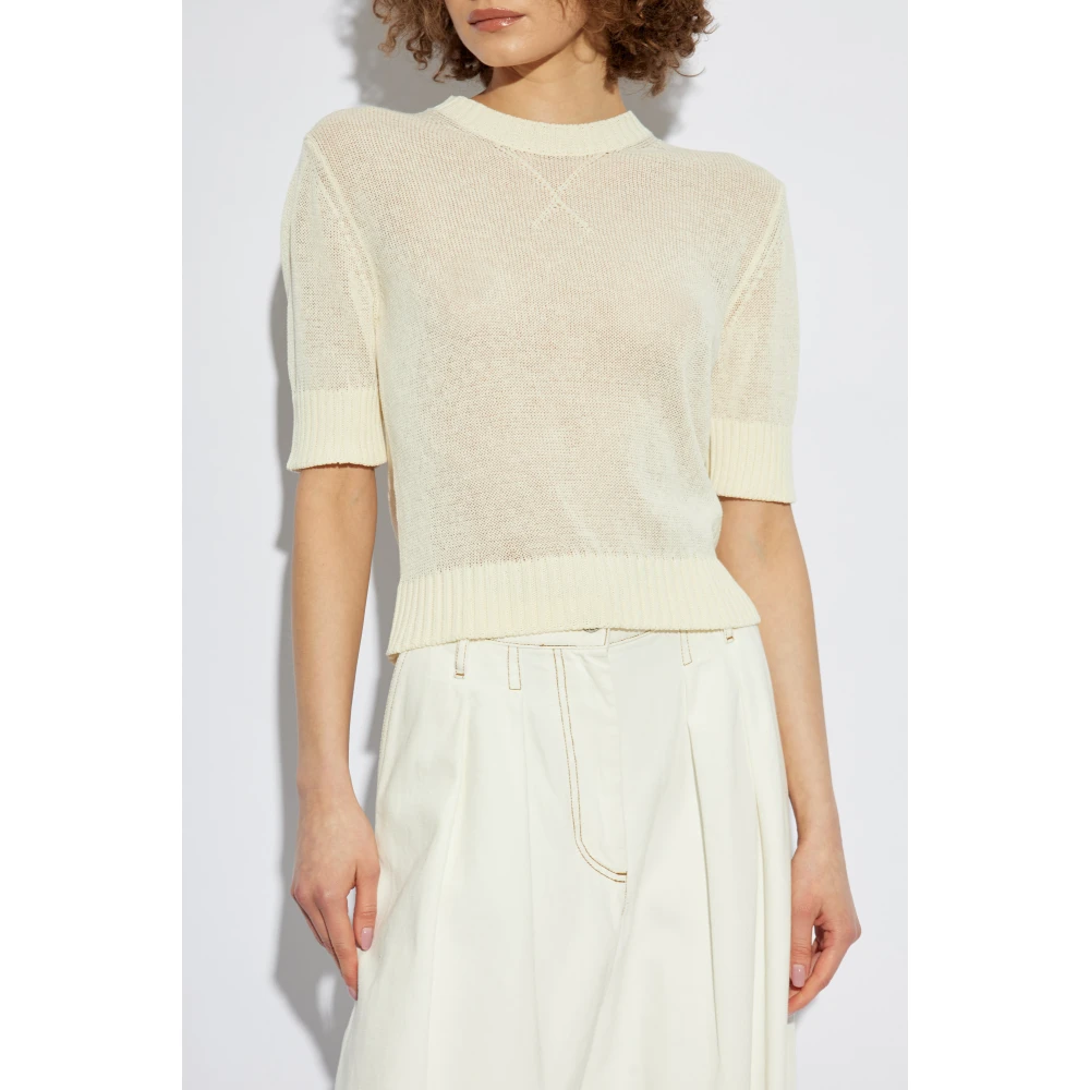 Jil Sander Top met geborduurd logo Beige Dames