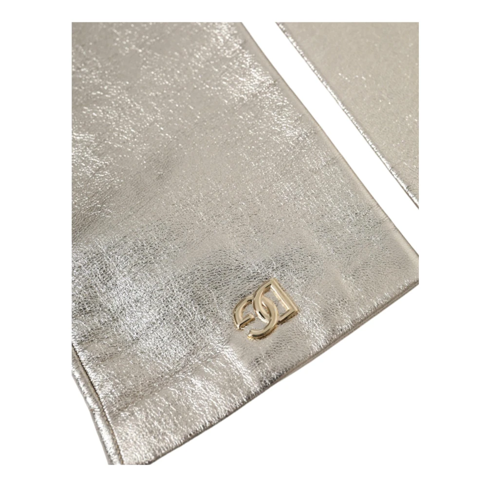 Dolce & Gabbana Zilveren Logo Fingerloze Handschoenen Gray Dames