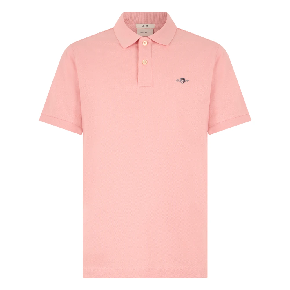 Gant Men's Pink Polo Shirts, L, Shield Piqué Polo