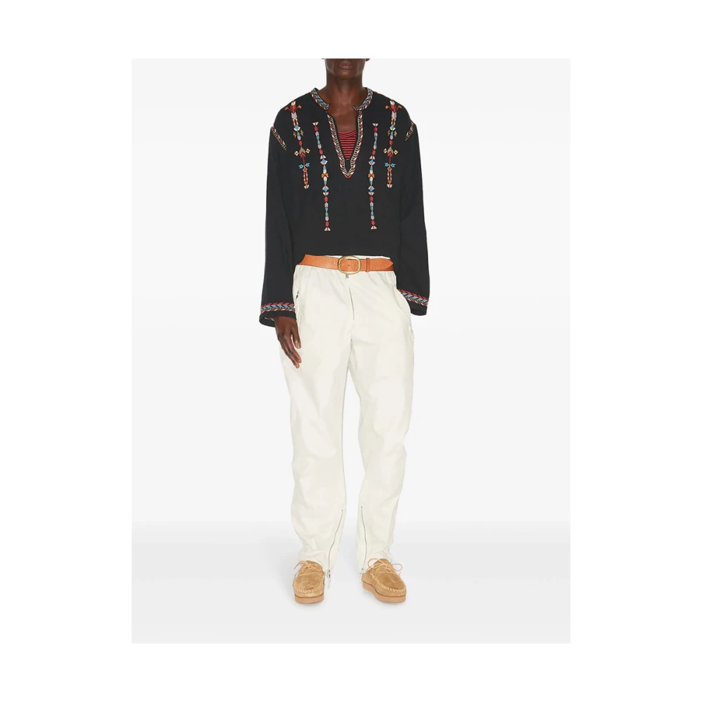 Isabel marant Geborduurd Katoenen Shirt Ronde Hals Lange Mouwen Black Heren