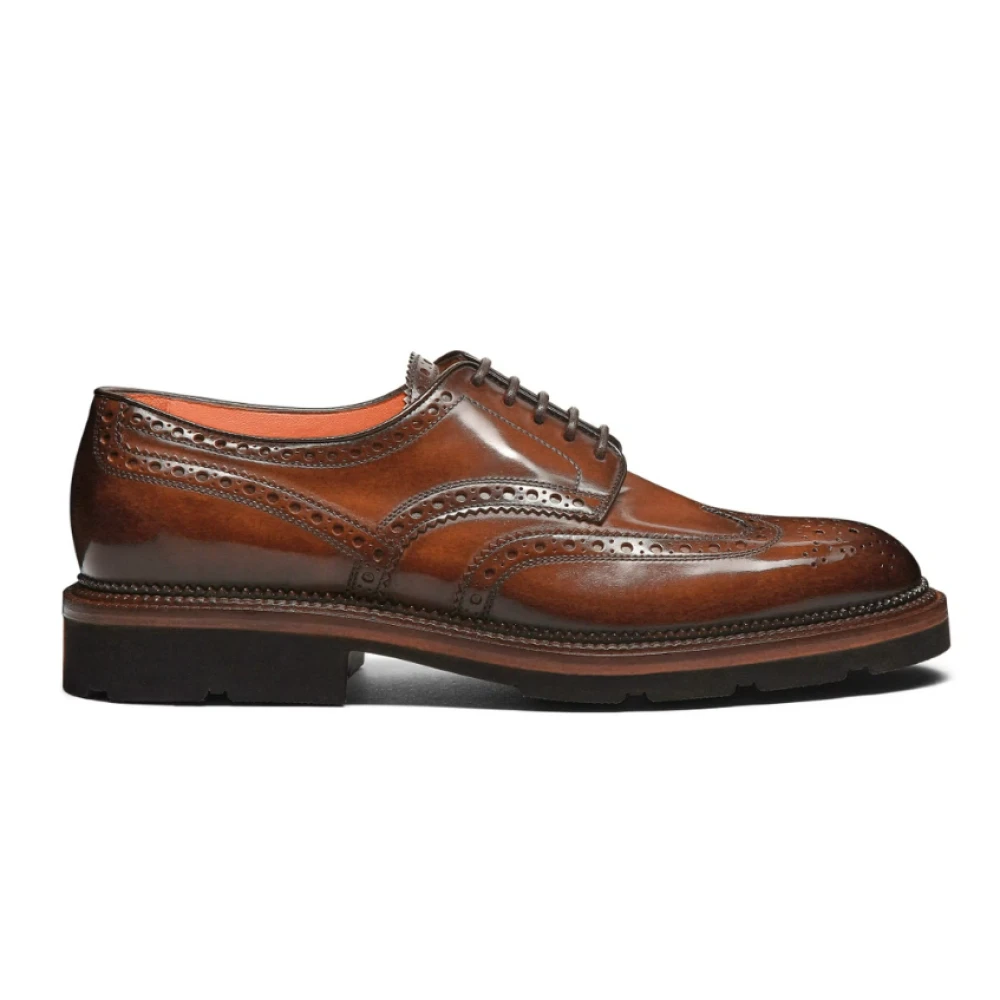 Santoni Men's Brown Dress Shoes, 8 Uk, Lace-Up Derby Brogue