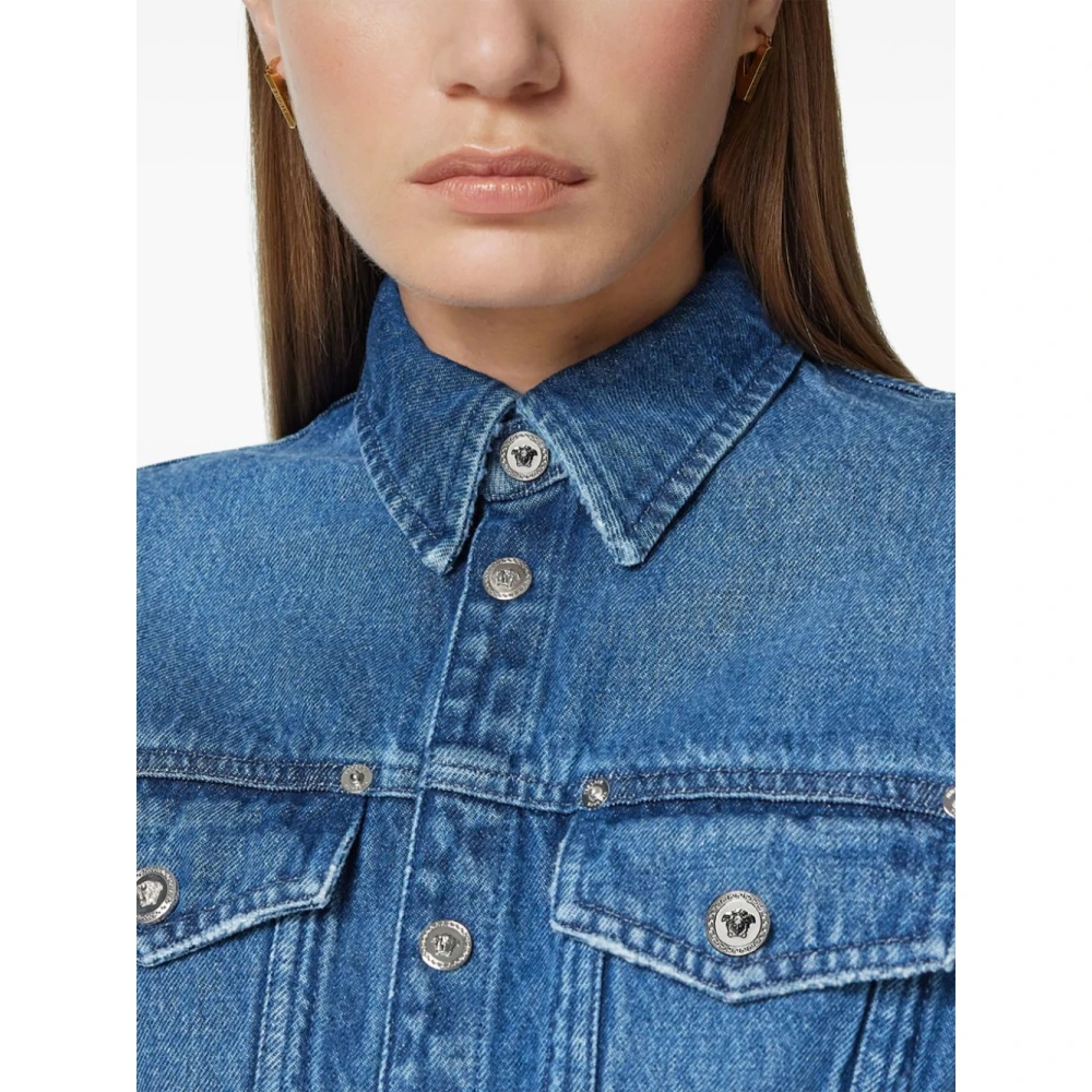 Versace Blauwe Denim Shirt met Drukknopen Blue Dames