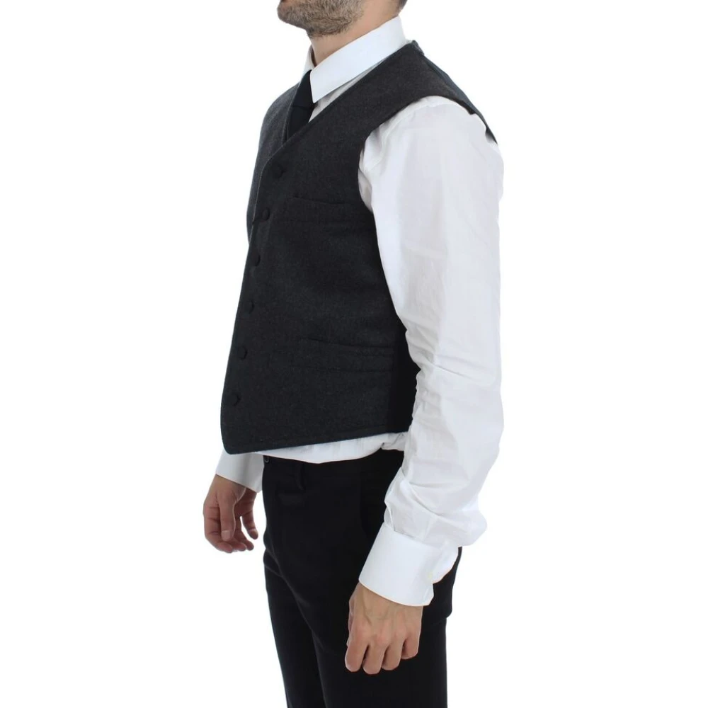 Dolce & Gabbana Elegante Grijze Wollen Blend Jurk Vest Gray Heren