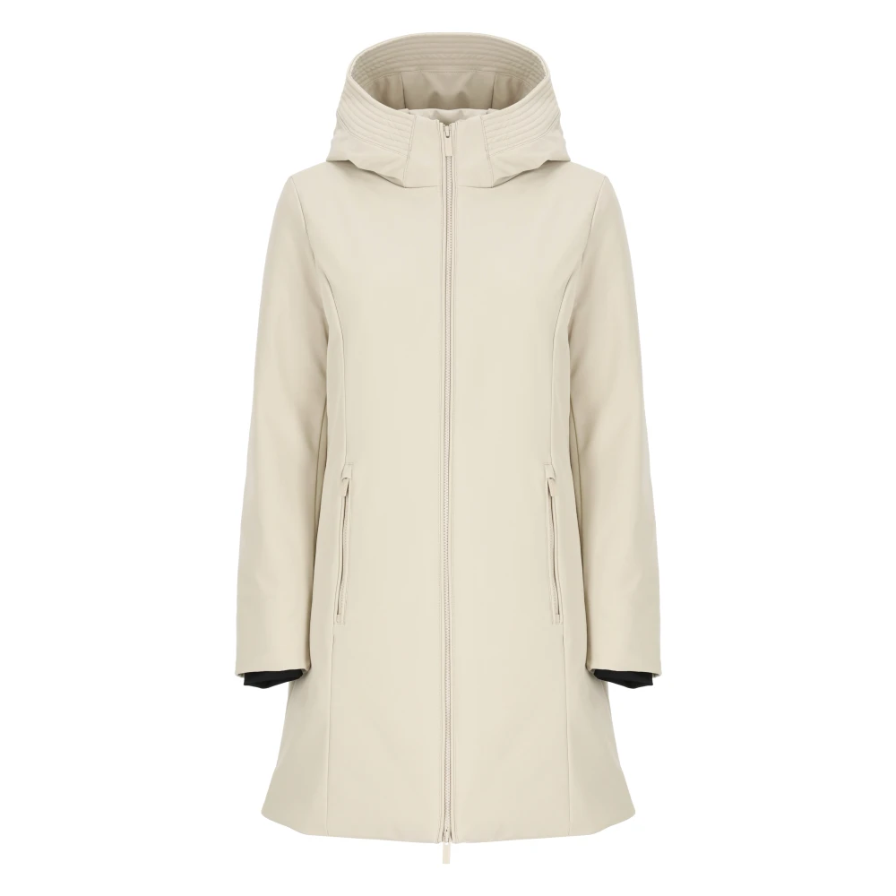 Woolrich Beige Parka met Capuchon en Logo Patch Beige Dames