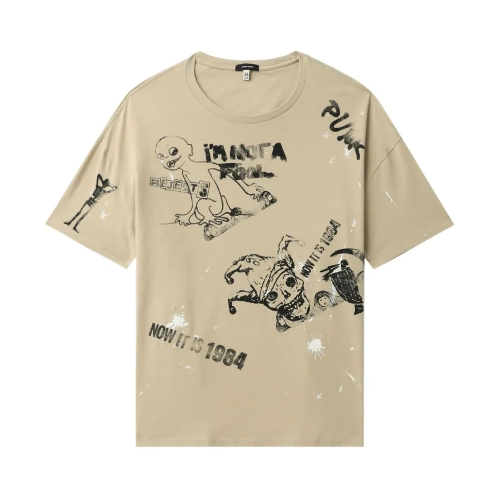 R13 Khaki Paint Splatter Stamp Relaxed T-shirt Brown Dames
