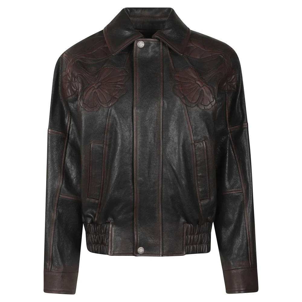 Golden Goose Women's Brown Bomber Jacket With Floral Embroidery - Leather Jackets - Xs - Jackets