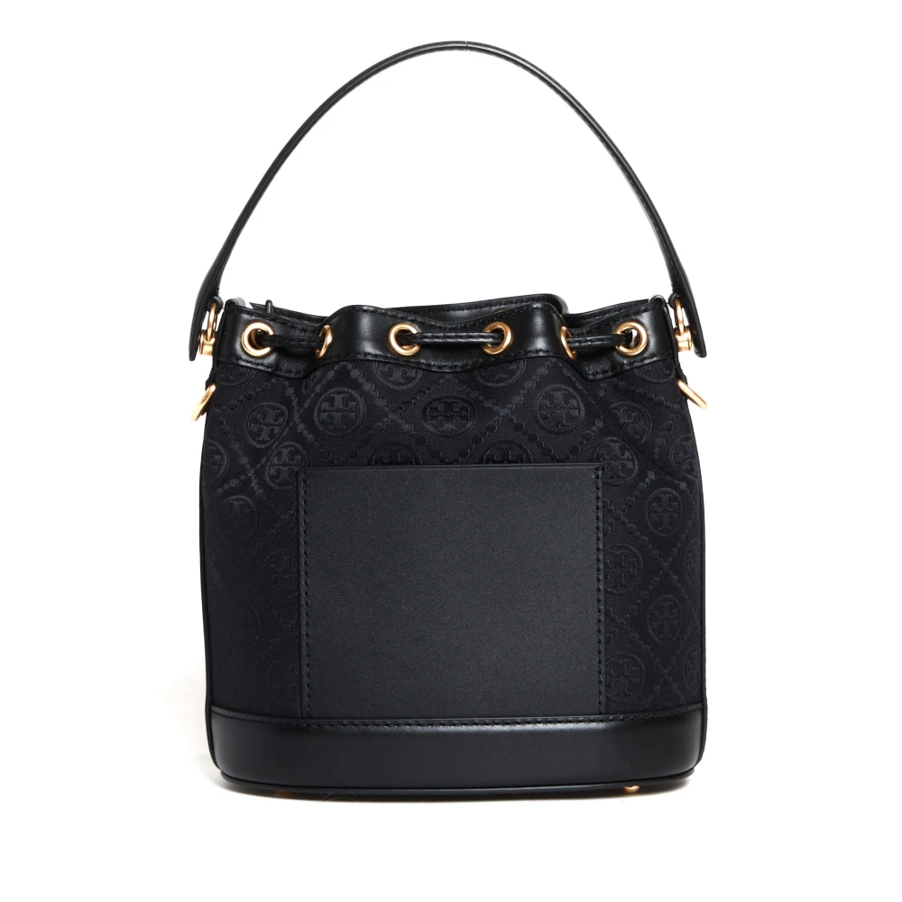TORY BURCH Zwarte stoffen en leren bucket bag Black Dames