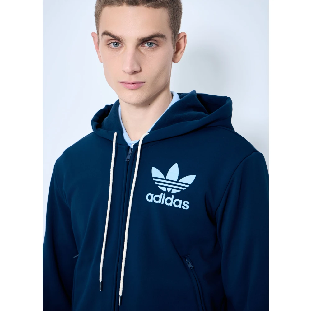 Adidas Logo Zip-Up Hoodie Blue Heren