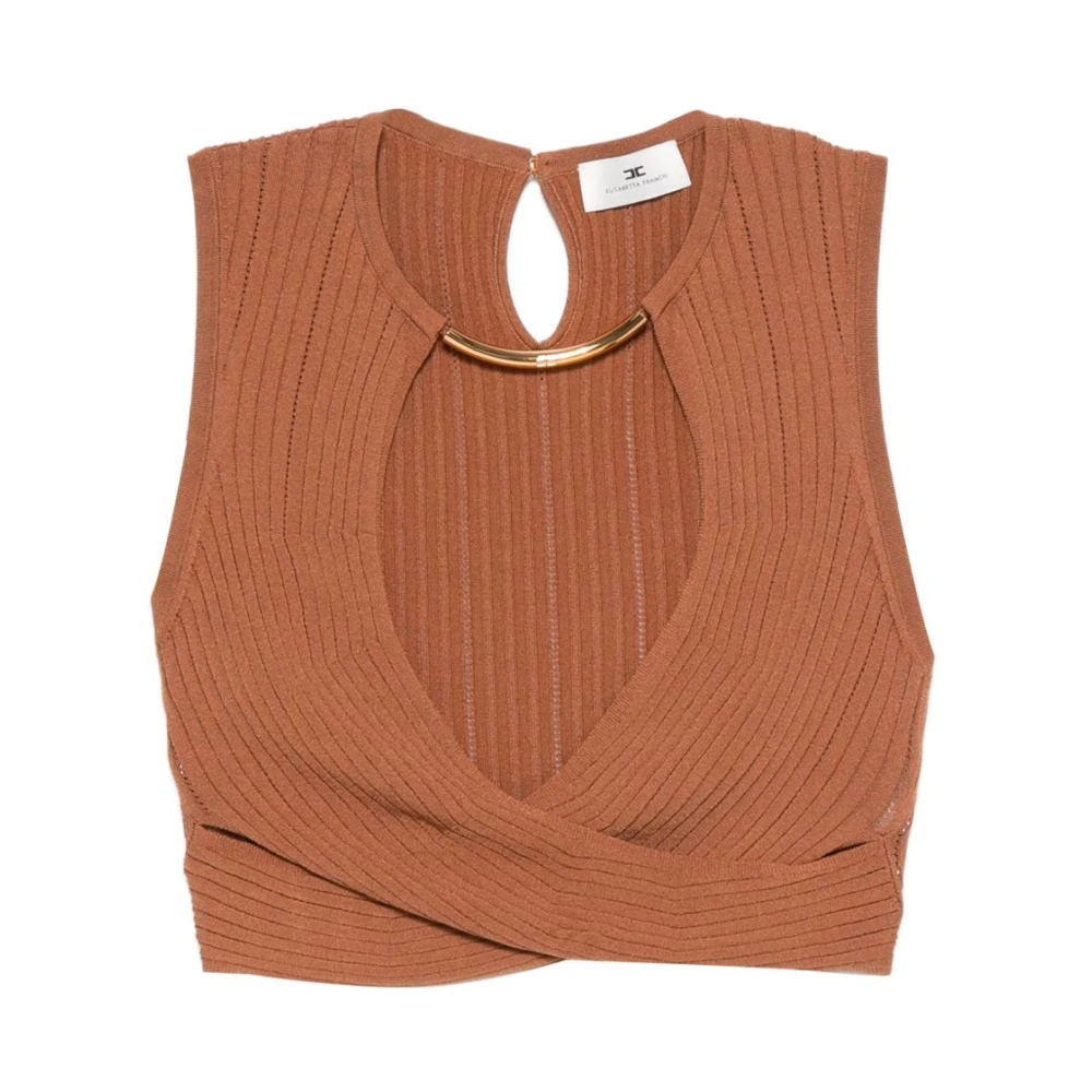 Elisabetta Franchi Women's Brown Knit Top With Jewel Detail
