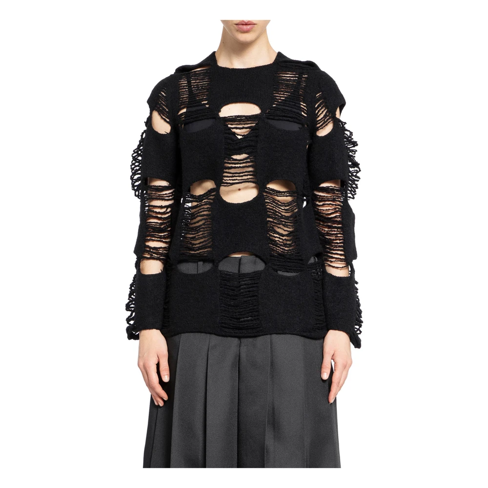 Comme des Garçons Zwart Gebreid Raglan Mouw Boxy Top Black Dames