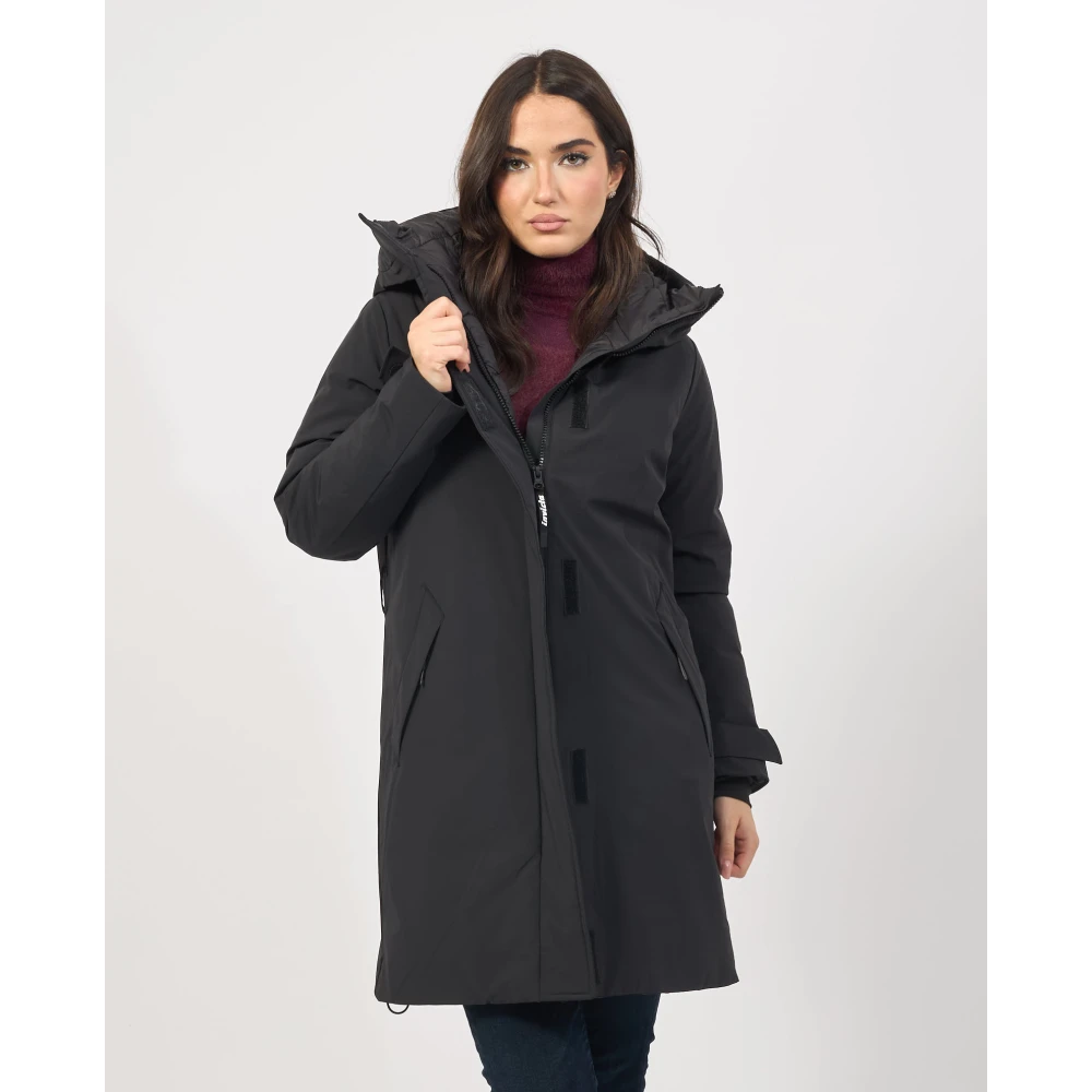 Invicta Zwarte Lange Gewatteerde Jas met Capuchon Black Dames