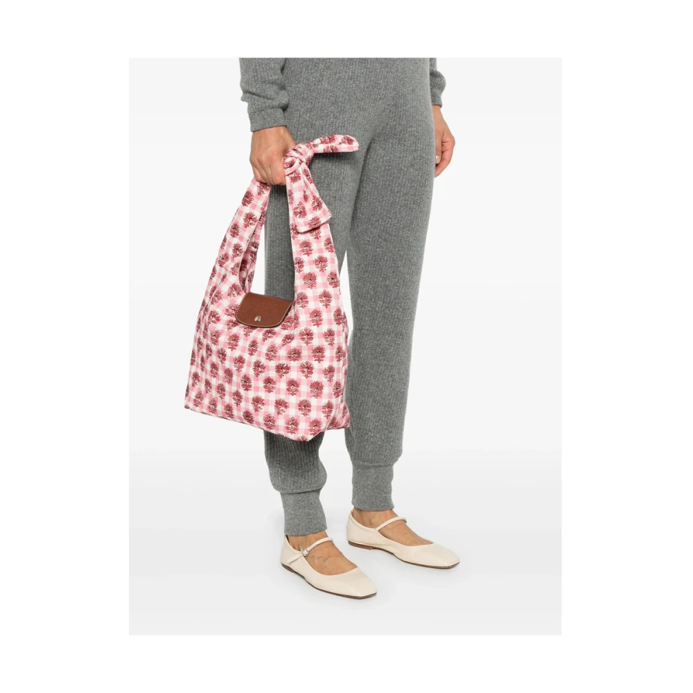 Longchamp Roze Bloemen Canvas Schoudertas Pink Dames