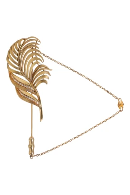 Guld Blad Kristall Kedja Pin Brosch