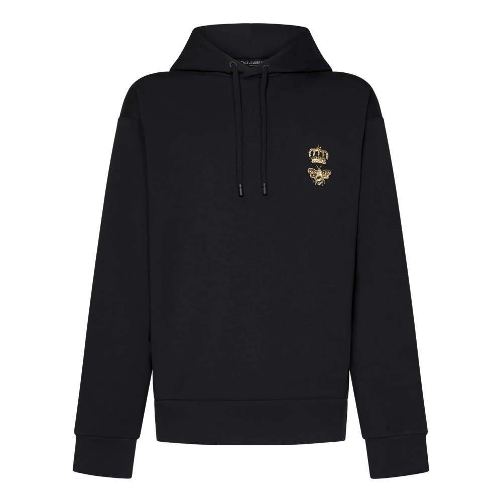 Dolce & Gabbana Zwarte Geborduurde Katoenen Hoodie Black Heren