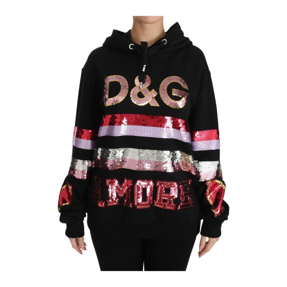 Dolce & Gabbana Paillet Hooded Pullover Sweater Black Dames