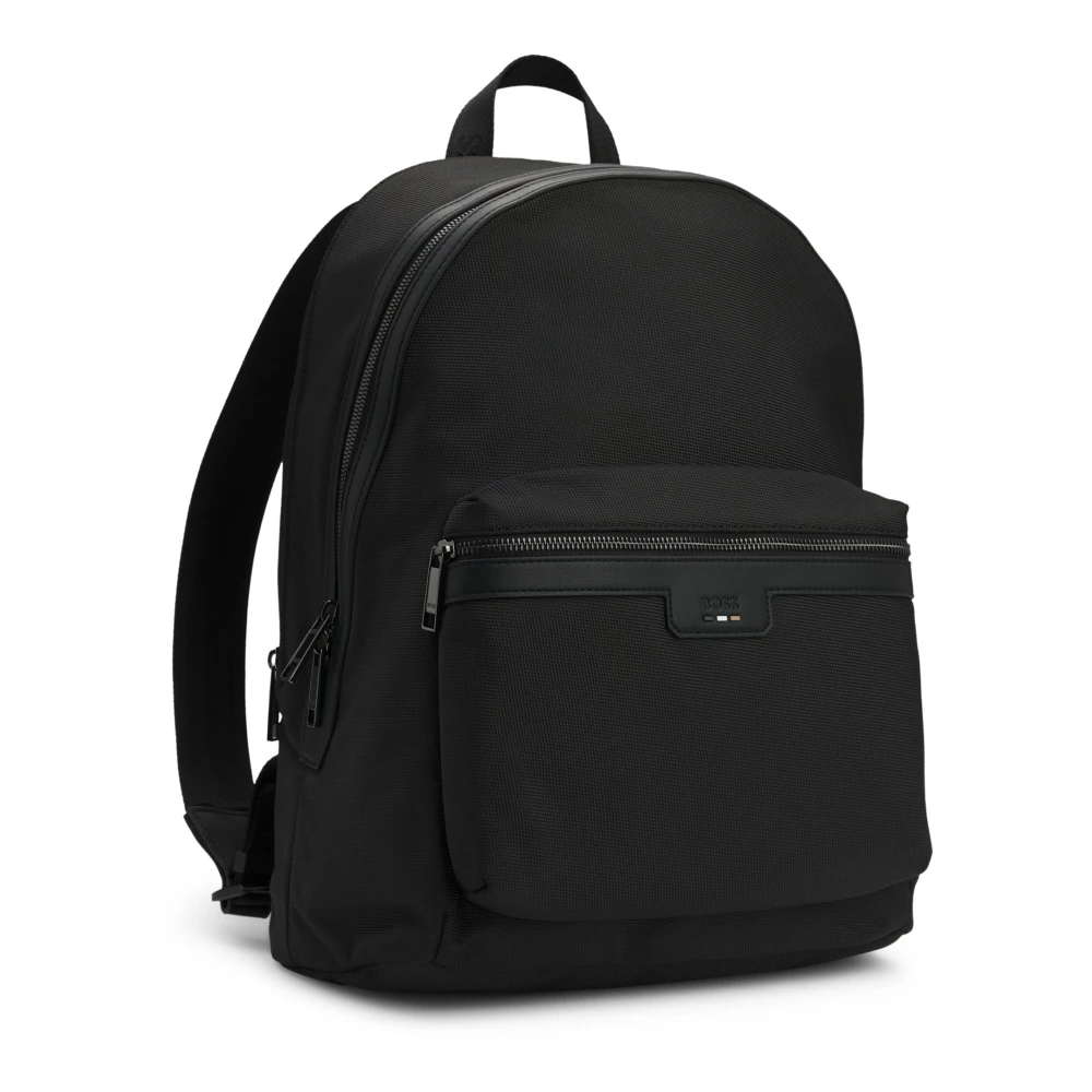Hugo Boss Gestructureerde Zwarte Rugzak met Kenmerkende Details Black Heren