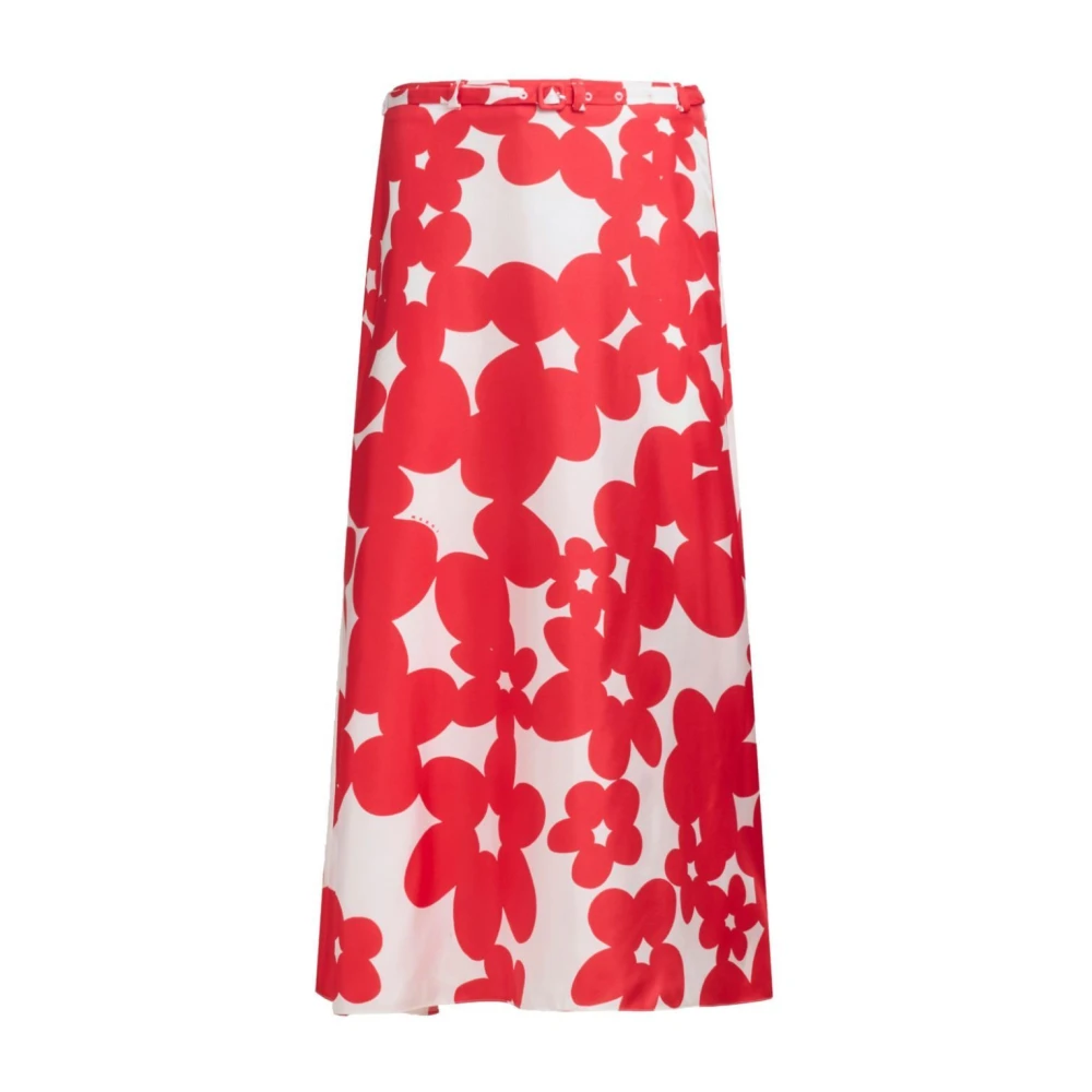 Marni Red Floral Print Midi Skirt - Female - Midi Skirts - Xl - Skirts