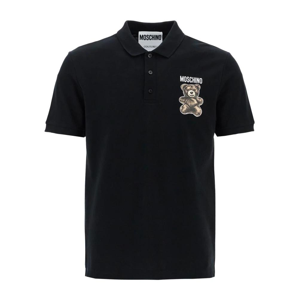 Moschino Zwarte Katoenen Polo met Berenprint Black Heren