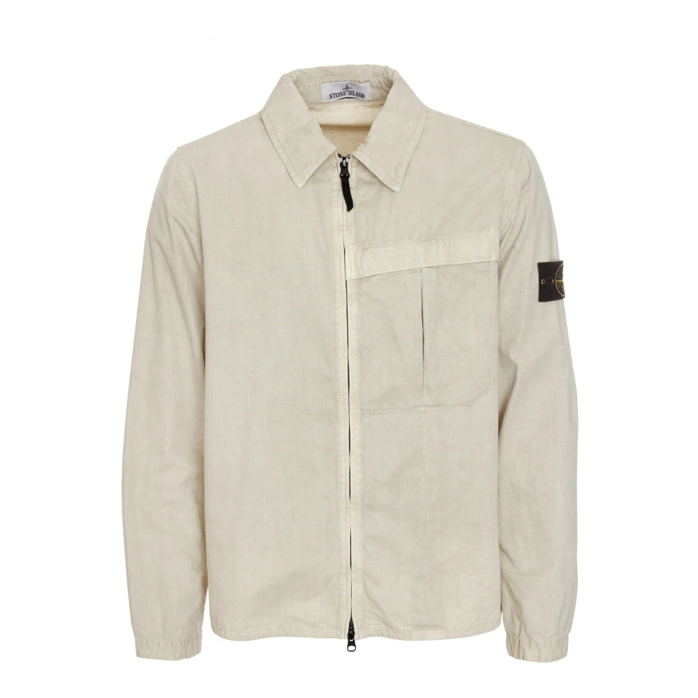 Stone Island Kent Kraag Overshirt met Badge Beige Heren